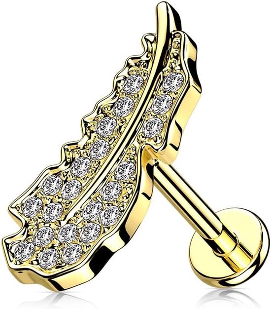 1 kraakbeen oorsteker, veer, zilver, goud, roségoud, pavé, zirkonia, heldere piercing-s chirurgisch staal, schroefsluiting, staaf, 6/8 mm lang, 8 mm, Roestvrij staal