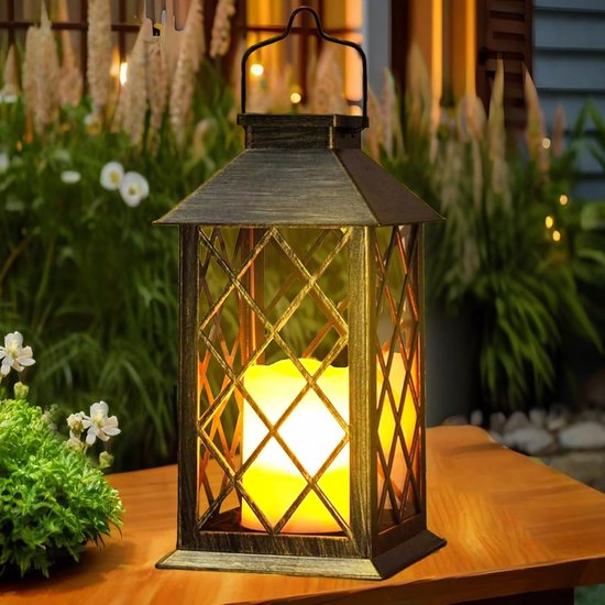 1 st. Grote zonnelantaarn voor buiten, met kaars - Waterdichte tafellamp, hanglamp, buitenzonnelamp voor balkon, tuin en terrasdecoratie - Brons-Geschenk van Merkloos
