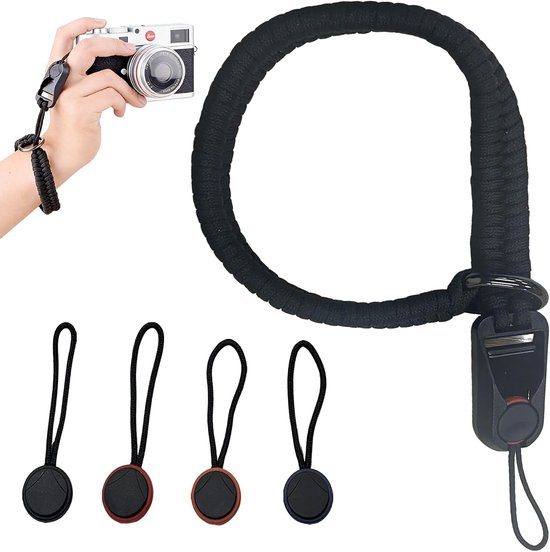 1 stuks camerariem met 4 snelsluitingen, camera polslus van paracord, verstelbare camerariem, compatibel met DSLR SLR-systeemcamera's en DSLM, zwart