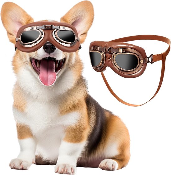 1 stuks retro hondenbril, winddichte hondenbril, zonnebril voor honden, uv-bescherming, huisdierzonnebril met verstelbare riem, hondenzonnebril voor middelgrote en grote honden, eenvoudig aan