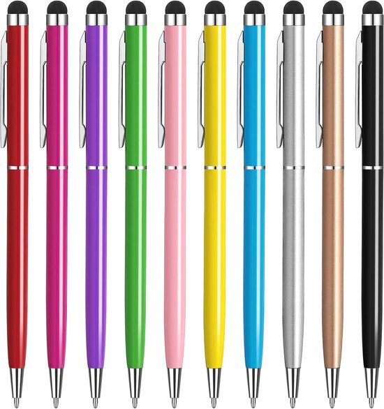 [10 kleuren] touchscreen stylus pen en zwarte inkt balpen 2-in-1 voor alle mobiele telefoons tablets iPhone i-Pad Pro Air mini smartwatch Samsung Galaxy Microsoft Surface Google Chromebook