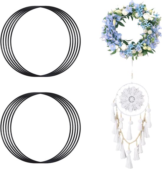 10 stuks 25 cm metalen ringen om te knutselen, zwarte metalen ring, kan met kant, accessoires worden gecombineerd, wandkleden, bruiloft en slingerdecoraties
