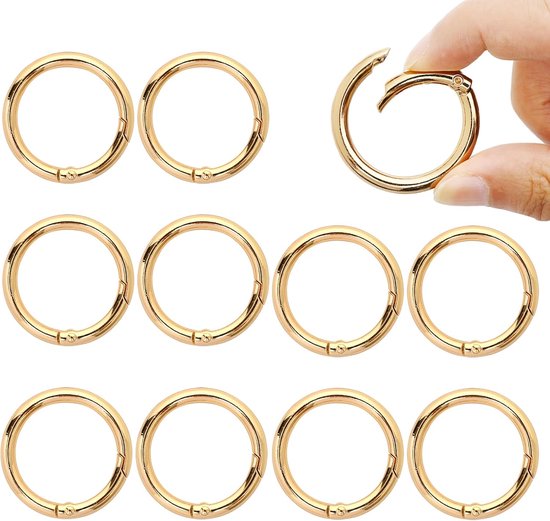 10 stuks 41 mm karabijnhaken, rond, O-ring, karabijnhaak, gouden veersplitringen, sleutelring, kleine zakringen, karabijnring, voor knutselwerk, doe-het-zelf portemonnee en handtas