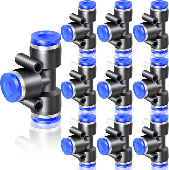 10 stuks blauw 4 mm OD 3-weg T-stuk push-to-connect fittingen (PE-4)
