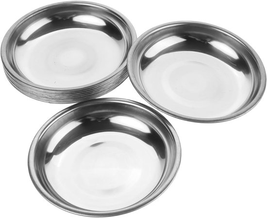 10 Stuks Bord Dipkommen Azijn Plaat Dip Chiller Kom Schotel Dipsaus Dip Serveerschaal Voorgerecht Serveerschaal Dipsaus Schaaltjes Roestvrij Staal Silver