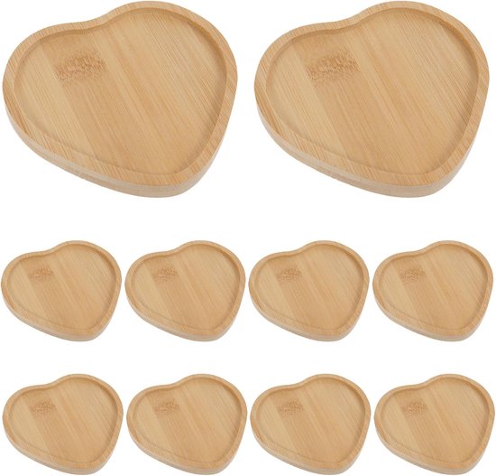 10 Stuks Delige Bamboe Onderzetters Hartvormig met Antislip Groef Hittebestendig Duurzaam Perfecte Basis voor DIY Mozaïek Kunstprojecten Creatieve Drinkbekeronderzetters