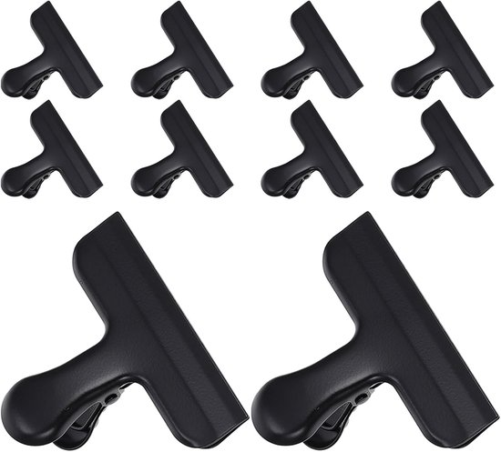 10 Stuks Delige Brede Roestvrijstalen Sluitclips voor Snacks Documenten Duurzame Metalen Zakclips voor Voedselversheid Portabele Klemmen voor Kantoor Keuken Zwart