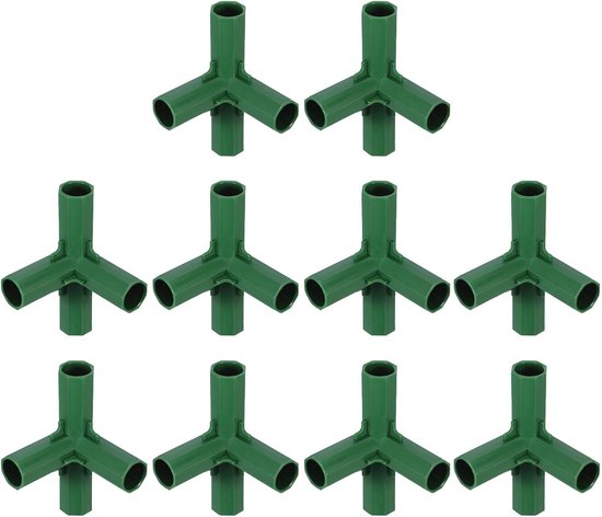 10 Stuks Delige Groene Kunststof Koppelstukken voor Kasframes Pijpverbindingen voor Tuinbouw Verstevigde Weerbestendige Frameconnectoren voor Plantensteunen Kassen