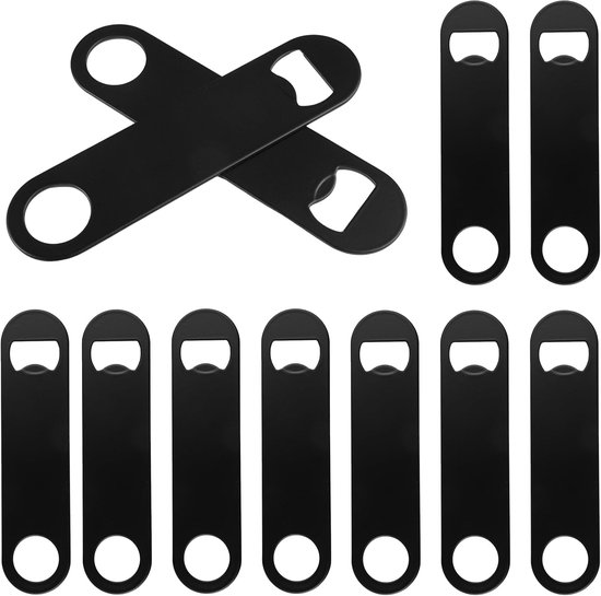 10 Stuks Flesopener Roestvrij Staal Platte Bierflesopener | 12.5 cm Platte Bieropener Flesopener Barkeeper, Platte Bierflesopener Zwart Professionele voor Pubs, Karaokebars, Huizen