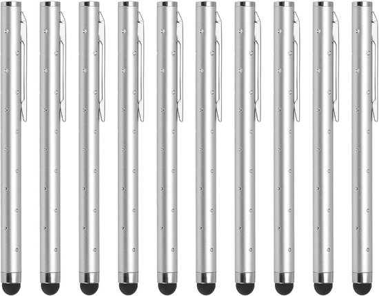 10 stuks glitter strass stylus pennen voor touchscreens universeel metaal capacitieve pen voor mobiele telefoon alle capacitieve touchscreen-apparaten zilver