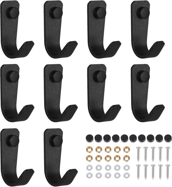 10 stuks haken akoestische panelen, garderobehaken met schroeven, kledinghaken, zwart mat roestvrij staal, kledinghaken voor kleding, hoed, sjaal, tas, sleuteldop