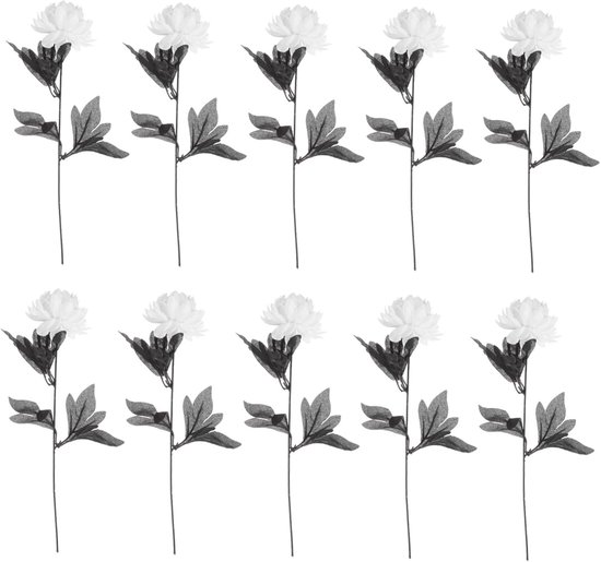 10 Stuks Halloween Realistische Zwarte Witte Dahlias Stof Materiaal Veelzijdige Bruidsboeket Feestelijke Tafeldecoratie Geschikt voor Huwelijk Thuisgebruik
