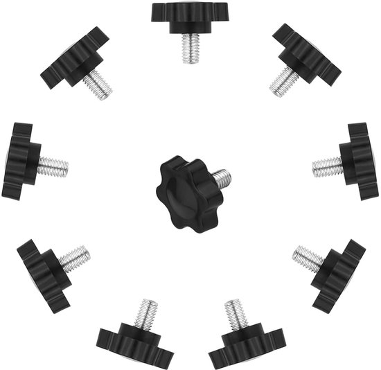 10 stuks M6 x 10 mm zeshoekige kunststof kop sterschroef, stergreepschroef, schroefdraad vervangen ster hand, startschroef, mechanische vergrendelingsschroef