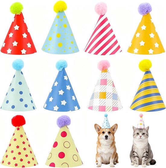 10 stuks mini feestmutsen, voor honden