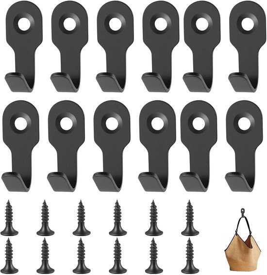 10 stuks mini-kledinghaken, roestvrij staal, zwart, voor sleutelrek, roestvrije wandhaken, klein om te schroeven, stabiele haakset voor doe-het-zelf, garderobe, badkamer en keuken, mat design