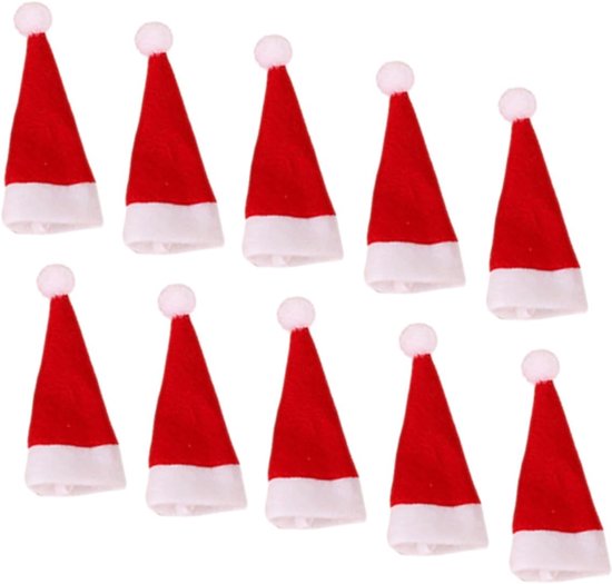 10 Stuks Miniatuur Kerstmuts Snoepverpakking Hoedjes Klassieke Santa Decoratie voor Kerstboom Feestaccessoires Compacte Xmas Ornamenten voor Snoep Wijnflessen Cadeaus