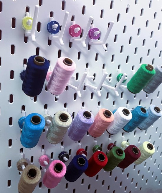 10 stuks naaigarenrollen, houder, haken, compatibel met IKEA Skadis gatenwand, SKadis accessoires, houder, gatplaat, garenrollen, houder (wit)