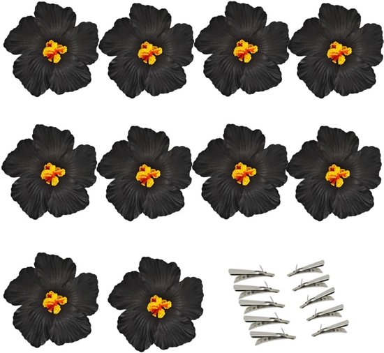 10 stuks nep-hibiscusbloemen, kunstmatige tropische bloemen, Hawaiiaanse bloemhoofden, namaakhibiscus voor taartdecoratie, bruiloft, feest, verjaardag, haarspeld doe-het-zelf kransen maken