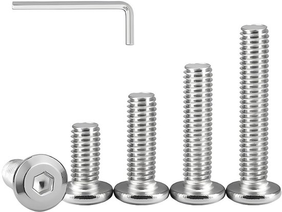 10 Stuks Platte Kop Zeskant Inbusschroeven M8 x 40mm - Volledige Draad 304 Roestvrijstalen Bouten Machine Schroeven Volledige Draad Met Inbussleutel