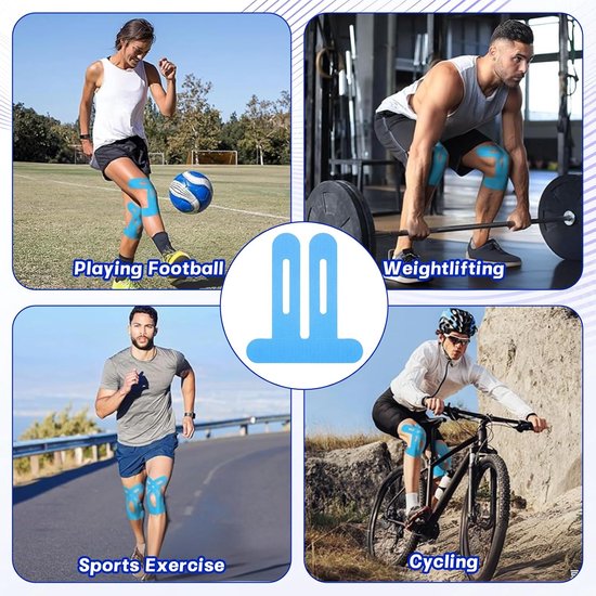 10 stuks Precut Kinesiotapes knie, elastische fysio -tape voor kniepijn, waterdichte en kinesiotapes, pre -cut kinesiology tape voor sport (blauw)