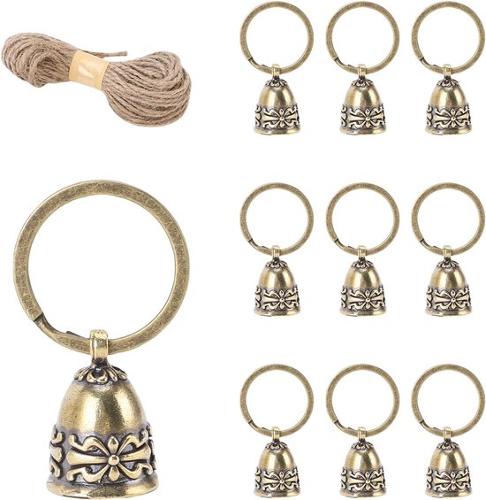 10 stuks puur koperen bellen handgepolijst kleine ambachten hangende bellen voor Kerstmis decoratief met 10M jute touw sleutelhangers