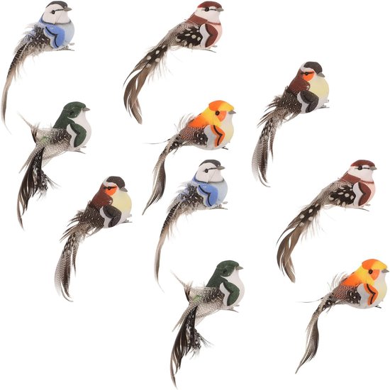 10 Stuks Realistische met Clip Decoratieve Nepbird Ornamenten met Echte Veren Veelzijdige Kunstvogel Decoratie voor Tuin Kerstboom Feest Ambachtelijke Projecten