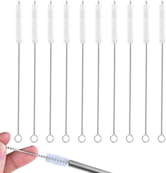 10 stuks rietreinigingsborstel, extra lange nylon flessenborstel, babyflesborstel, herbruikbare rietborstel voor het wassen van glas, siliconen, metalen rietjes, theepot, uitloop, melkfles