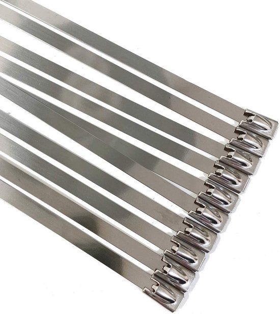 10 stuks roestvrijstalen kabelbinders, metalen kabelbinders, kabelbinders, stalen band, roestvrij staal, hittebeschermingsband, uitlaatband, 4,6 mm x 360 mm, zilver