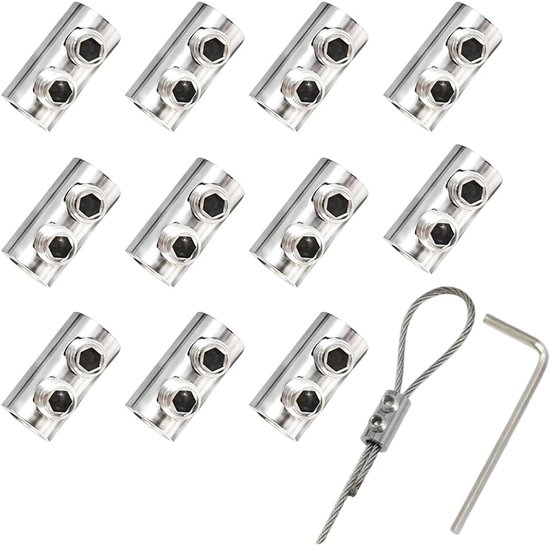 10 stuks roestvrijstalen kabelklem met sleutel, kabelklemmen en draadkabelklem voor staalkabelbevestiging, praktische kabelverbinders voor DIY en outdoor projecten