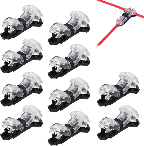 10 Stuks T-Connector 1 Pin Voor Elektrische Draad 20/22 Awg Auto Waterdichte Elektrische Connector - Naadloze Draad Auto Kabel Led Waterdichte Connector Lug En Kits