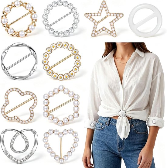 10 stuks T-shirt clip sjaal ring dames (goud, zilver, wit)