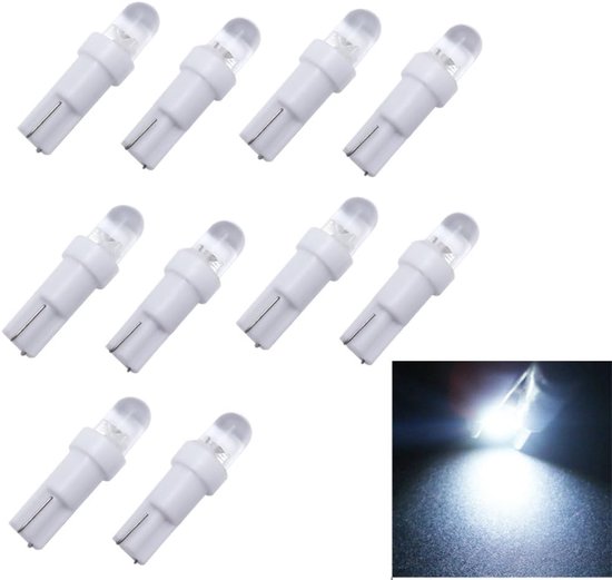 10 Stuks T5 Wedge LED Lampen W2 1LED W5W Xenon Wit Dashboard Auto Gloeilampen 12V