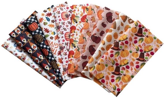 10 stuks Thanksgiving patchwork stoffen vet quarter bundels pompoen stof zonnebloemen stoffen voor het naaien herfststof vierkante quiltstof bundel Thanksgiving-stoffen voor doe-het-zelf