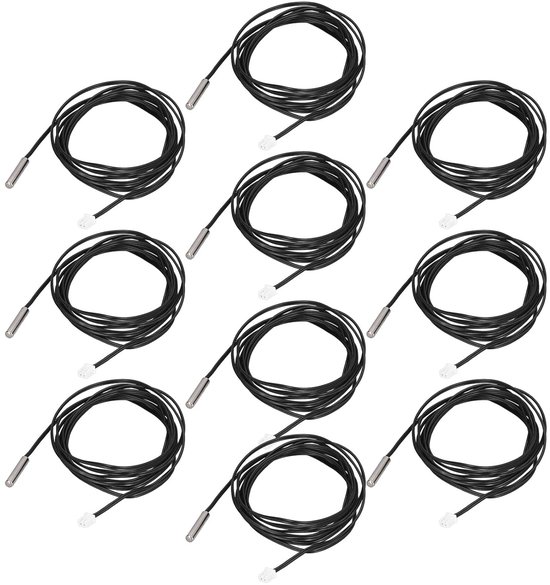 10 stuks thermistor temperatuursensor sonde hoge precisie 5 mm x 25 mm cilindrische kop met 2 m kabel voor industriële HVAC automotive toepassingen PVC-materiaal (10K B3950)