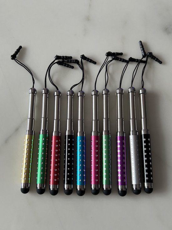 10 Stuks Uitschuifbare Touch Pen / Touchstift / Universeel / Compacte Stylus Pen / Touchscreen Pen / Tablet & Telefoon Touch Stift - Goud|Groen|Rood|Zwart2|Blauw|Roze|Mintgroen|Paars|Zilver van Merkloos