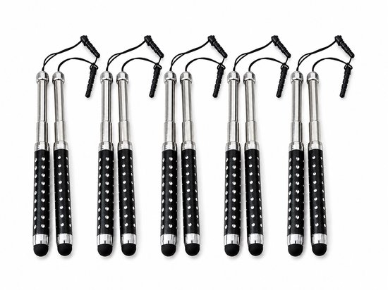 10 Stuks Uitschuifbare Touch Pen / Touchstift / Universeel / Compacte Stylus Pen / Touchscreen Pen / Tablet & Telefoon Touch Stift - Zwart
