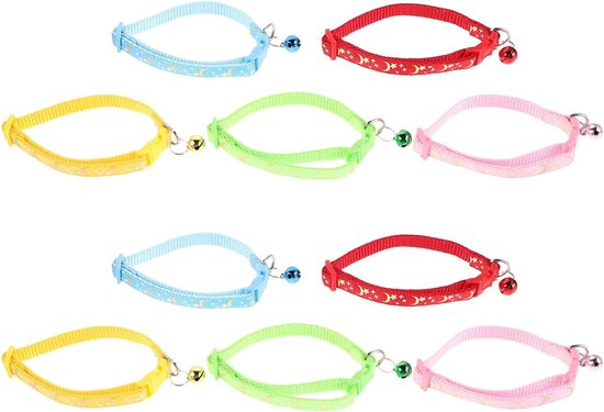 10 Stuks Verstelbare Kattenhalsband Bel Maan-ster Patroon Ademend Zacht Materiaal Reflecterend Lichtgewicht Geschikt voor Kleine Kittens Puppy S Comfortabele Pasvorm