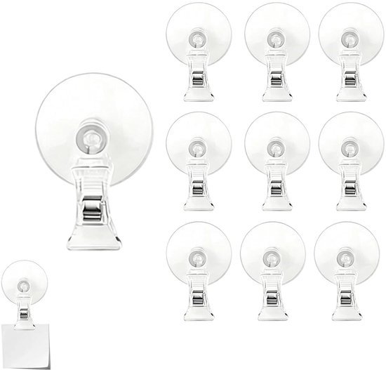 10 stuks zuignappen met klemmen, zuignap van kunststof, transparant, Ø 40 mm, ideaal voor decoratie van ramen, haken voor aquaria, koelkasten, badkamer, borden en fotodisplays
