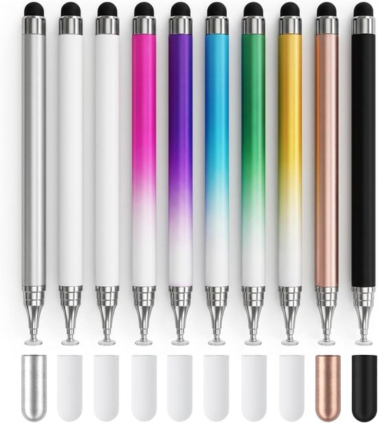10 x capacitieve touchscreen-pennen voor tablet, 2-in-1 voor smartphones, stylus voor Lenovo tablet, tablet, met dubbele punt, zonder batterij, touch-switch, 9 kleuren, 12,5 cm