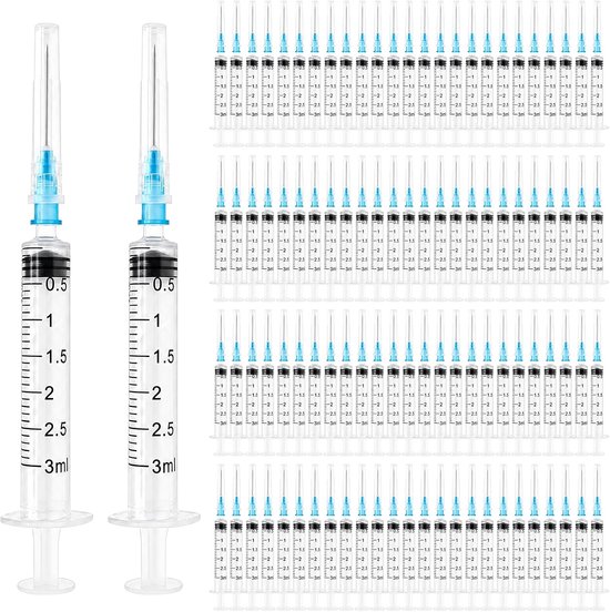 100 stuks 3 ml spuiten 23G 25 mm afzonderlijk verpakt met schaal voor