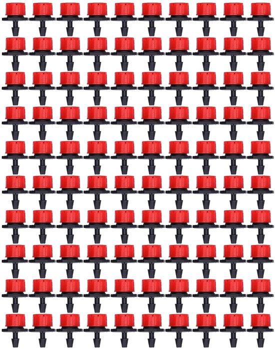100 stuks 8-gaats druppelirrigatie-emitter verstelbare sprinkler voor tuinkas (Rood)