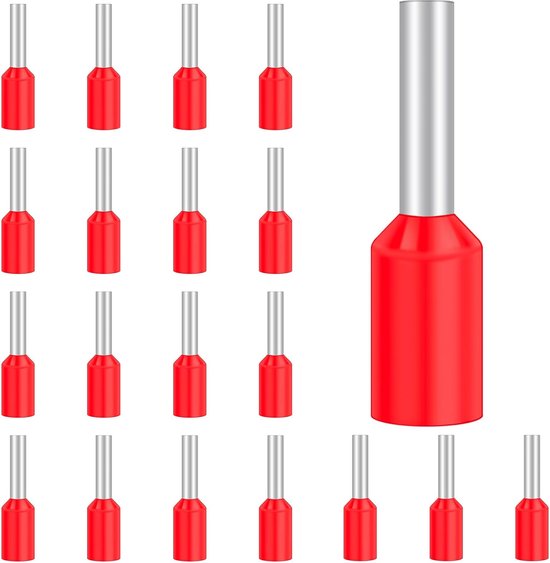 100 stuks adereindhulzen, 1 mm², krimpadereindhulzen, geïsoleerde kabelschroefverbinding (1 mm² x 8 mm, rood)