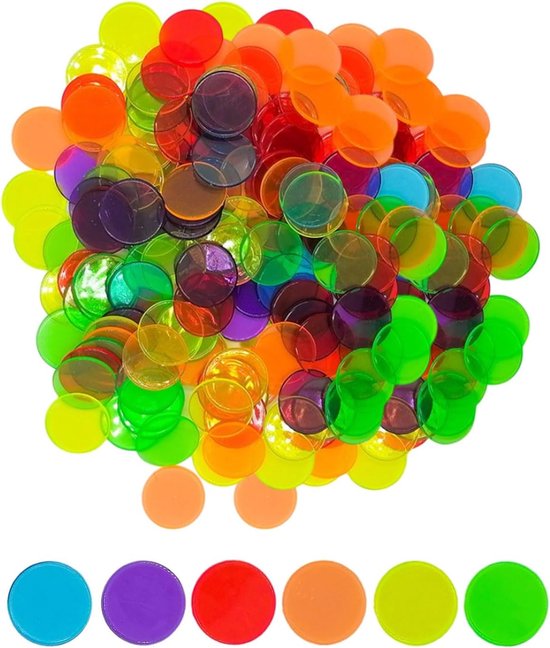 100 stuks bingo chips plastic chips, transparante kleurteller teller bingo chips voor bingo speelkaarten wiskunde oefenen aantal speelchips, thuisschoolbenodigdheden wiskunde tellers