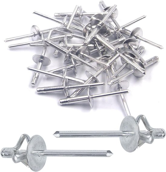 100 Stuks Blindklinknagels met Grote Flens, 5,0mm Drievoudige Exploderende Popnagels, Aluminium Klinknagels met Bolkop Voor Houtbewerking, Meubels, Plaatwerk, Auto, Industrie(5.0X20X10mm)