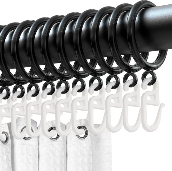 100 stuks gordijnringen met haken, gordijnhaken, voor gordijnroede, douchegordijnen, gordijnringen, binnendiameter 32 mm, haaklengte 30 mm