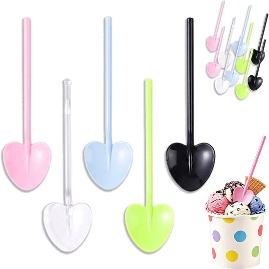 100 stuks herbruikbare mini-proeverslepels van kunststof, hartvorm, voor desserts, mousse, pudding, cake, ijs en recepties