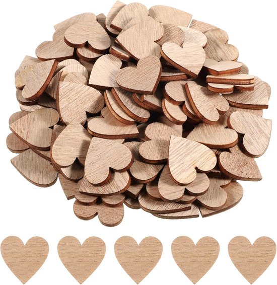 100 stuks houten hartjes, decoratie, 2 cm, kleine houten harten om te