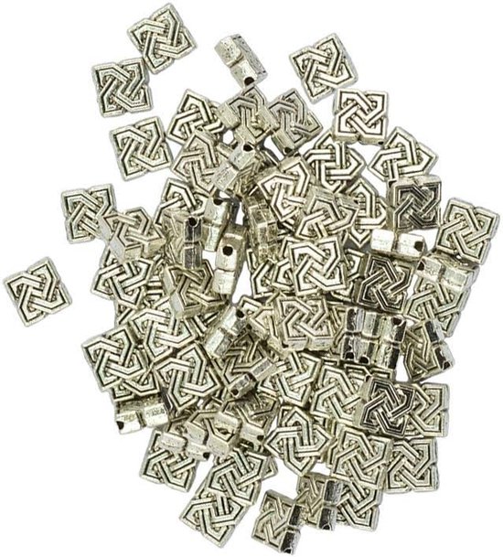 100 stuks Keltische knoop vierkante vorm Tibetaanse zilveren losse kralen sieraden bevindingen