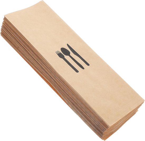100 Stuks Kraft Papieren Bestekzakjes Lichtgewicht Scheurbestendig Wegwerp Bestekhouder voor Restaurant Thuisgebruik Geschikt voor Vorken Lepels Praktische Tableware Zakken