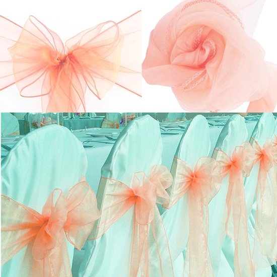 100 stuks linten van organza, stoelhoes, linten, voor bruiloft, party, verjaardag, 18 x 275 cm, perzik